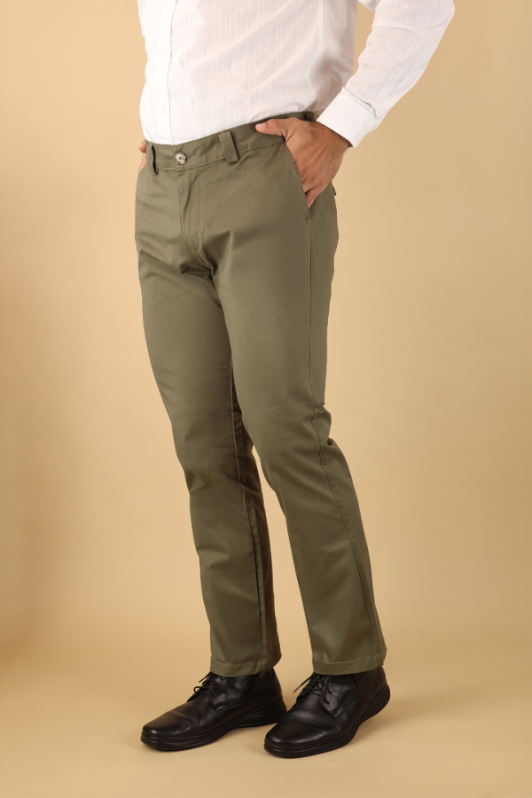 Pantalón Slim Fit Gabardina Verde Cemento Formal Para Caballero